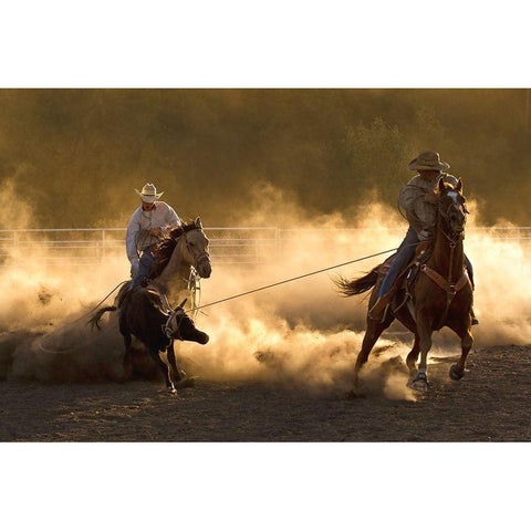 Ropin on the Ranch Gold Ornate Wood Framed Art Print with Double Matting by Dawson, Robert