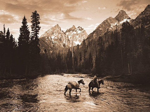 Teton Crossing White Modern Wood Framed Art Print with Double Matting by Dawson, Robert