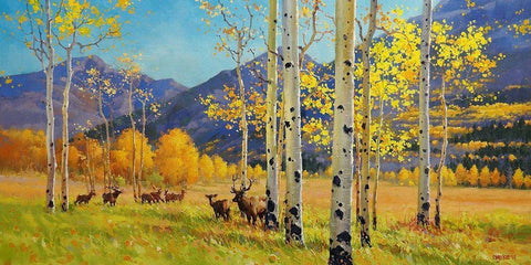 Elks Heaven Black Ornate Wood Framed Art Print with Double Matting by Kim, Gary
