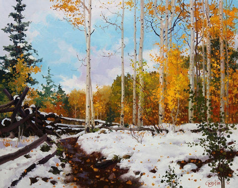 Aspen Vista Snow Black Ornate Wood Framed Art Print with Double Matting by Kim, Gary