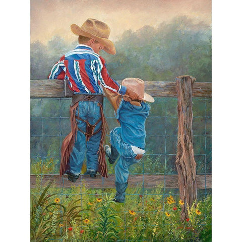 Cowboy Up Black Modern Wood Framed Art Print with Double Matting by Dudley, June