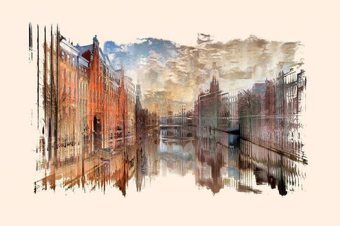 Amsterdam Reflections I  White Modern Wood Framed Art Print with Double Matting by Bolokofsky, Ronald