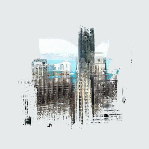 Chicago Skyline I  Black Modern Wood Framed Art Print with Double Matting by Bolokofsky, Ronald