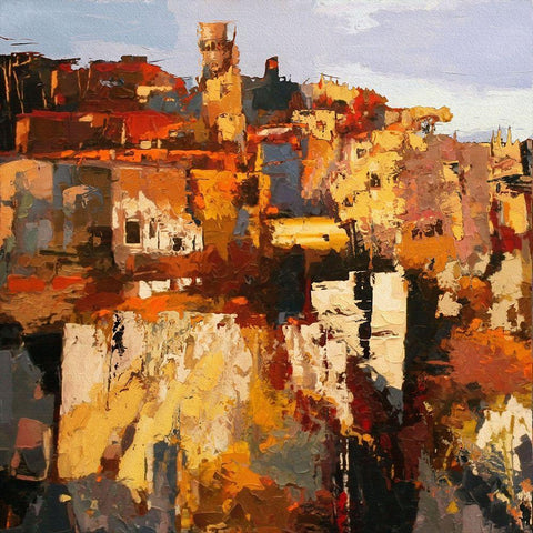 Hilltop Village II White Modern Wood Framed Art Print by Bolokofsky, Ronald