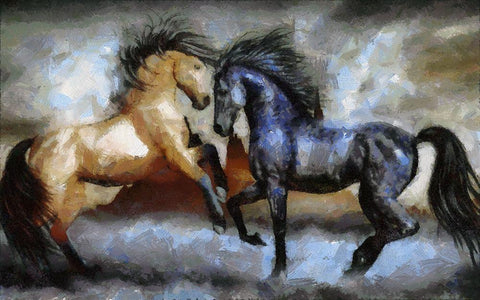 Horse Play I Black Ornate Wood Framed Art Print with Double Matting by Bolokofsky, Ronald