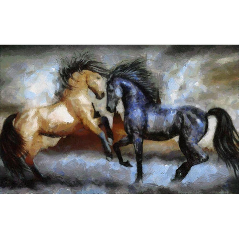 Horse Play I Black Modern Wood Framed Art Print with Double Matting by Bolokofsky, Ronald