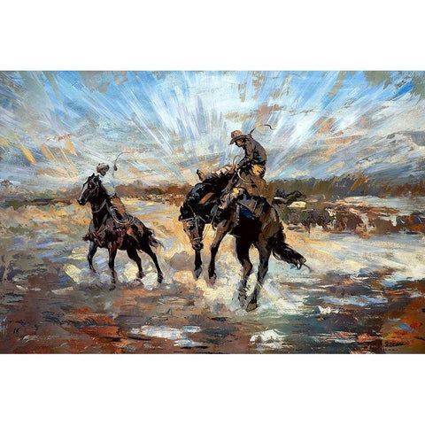 Buckin Bronco Gold Ornate Wood Framed Art Print with Double Matting by Bolokofsky, Ronald