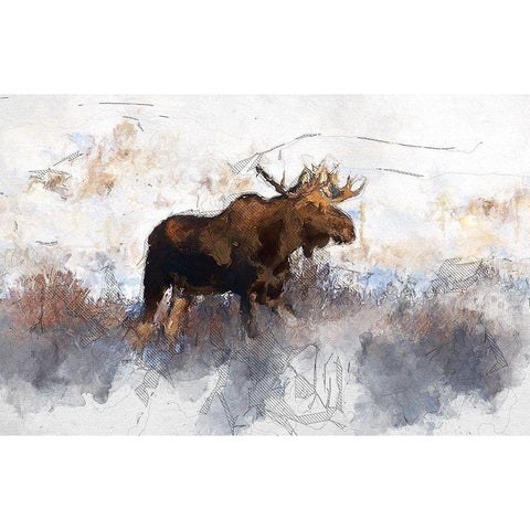 Bull Moose White Modern Wood Framed Art Print by Bolokofsky, Ronald