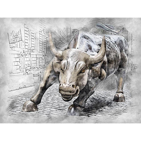 Bullish On Wallstreet Gold Ornate Wood Framed Art Print with Double Matting by Bolokofsky, Ronald