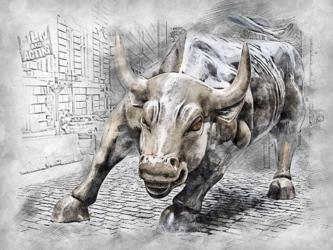 Bullish On Wallstreet Black Ornate Wood Framed Art Print with Double Matting by Bolokofsky, Ronald