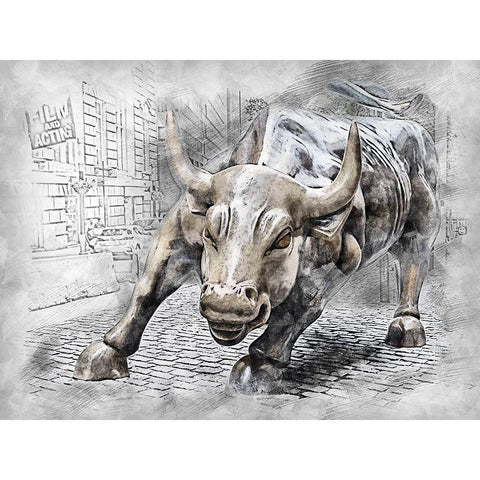 Bullish On Wallstreet Black Modern Wood Framed Art Print by Bolokofsky, Ronald