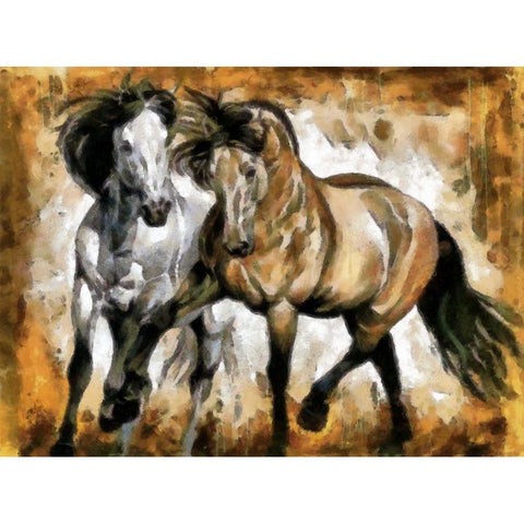 Horse Play II Gold Ornate Wood Framed Art Print with Double Matting by Bolokofsky, Ronald