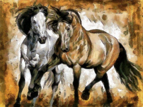 Horse Play II White Modern Wood Framed Art Print with Double Matting by Bolokofsky, Ronald