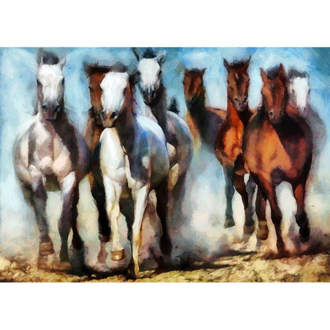 Running Herd III Gold Ornate Wood Framed Art Print with Double Matting by Bolokofsky, Ronald