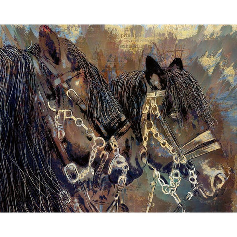 Two Horses Gold Ornate Wood Framed Art Print with Double Matting by Bolokofsky, Ronald