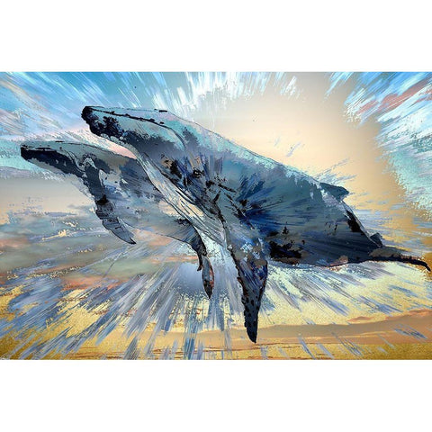 Two More Blue Whales Black Modern Wood Framed Art Print with Double Matting by Bolokofsky, Ronald