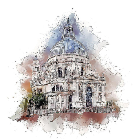 Santa Maria della Salute II White Modern Wood Framed Art Print with Double Matting by Bolokofsky, Ronald