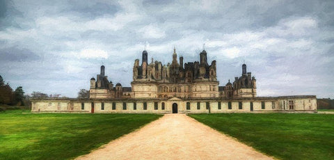 Chateau de Chambord Black Ornate Wood Framed Art Print with Double Matting by Bolokofsky, Ronald