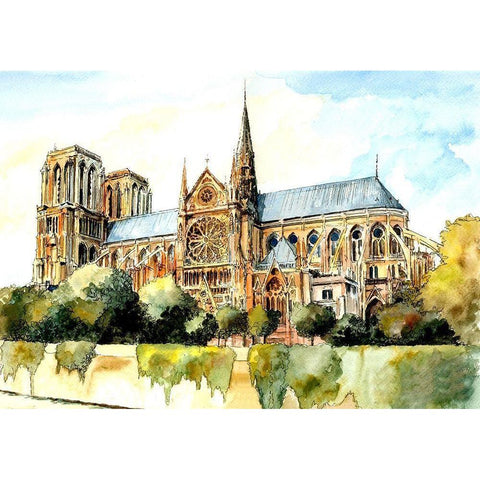 Paris Notre Dame Black Modern Wood Framed Art Print with Double Matting by Bolokofsky, Ronald