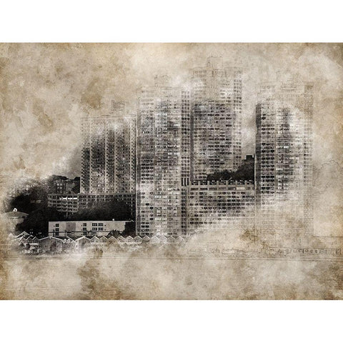 Vintage Skyline Black Modern Wood Framed Art Print with Double Matting by Bolokofsky, Ronald