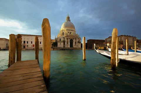 Basilica Santa Maria della Salute White Modern Wood Framed Art Print with Double Matting by Bolokofsky, Ronald