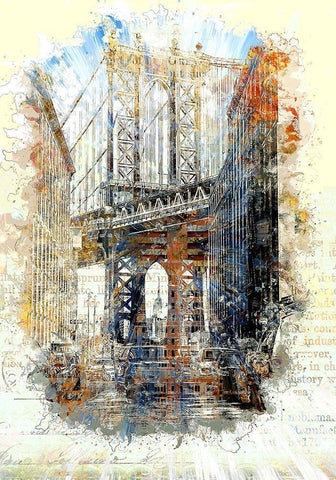 Brooklyn Bridge I Black Ornate Wood Framed Art Print with Double Matting by Bolokofsky, Ronald