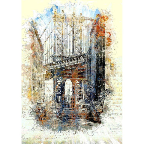 Brooklyn Bridge I Black Modern Wood Framed Art Print with Double Matting by Bolokofsky, Ronald