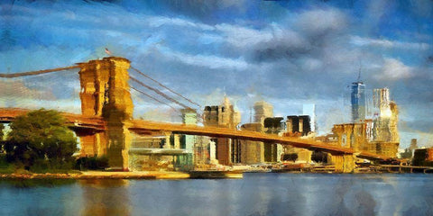 Brooklyn Bridge III White Modern Wood Framed Art Print with Double Matting by Bolokofsky, Ronald