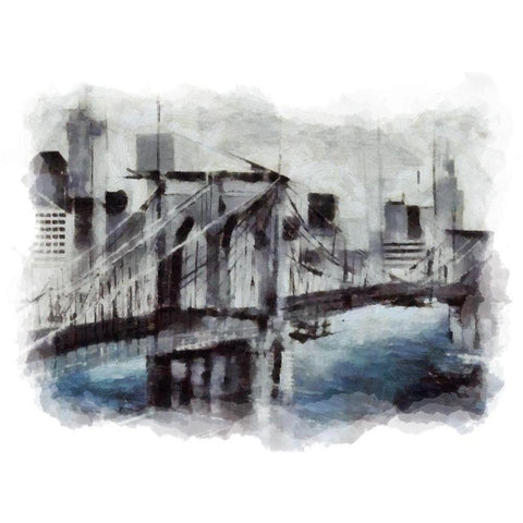 Brooklyn Bridge IV Black Modern Wood Framed Art Print with Double Matting by Bolokofsky, Ronald