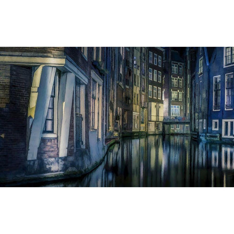 Calm Night On the Canal Black Modern Wood Framed Art Print with Double Matting by Bolokofsky, Ronald