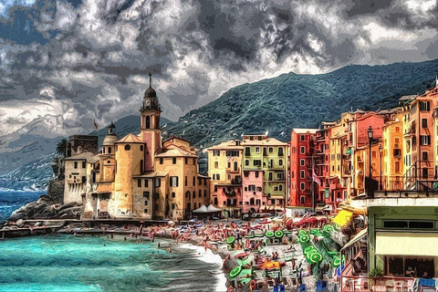 Camogli Black Ornate Wood Framed Art Print with Double Matting by Bolokofsky, Ronald