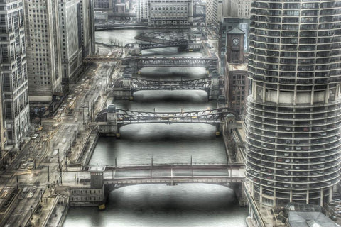 Chicago Bridges  Black Ornate Wood Framed Art Print with Double Matting by Bolokofsky, Ronald