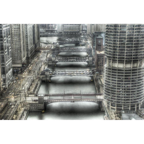 Chicago Bridges  White Modern Wood Framed Art Print by Bolokofsky, Ronald