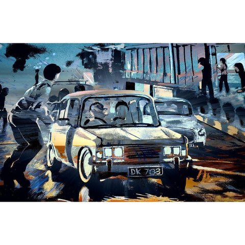 Evening Traffic White Modern Wood Framed Art Print by Bolokofsky, Ronald