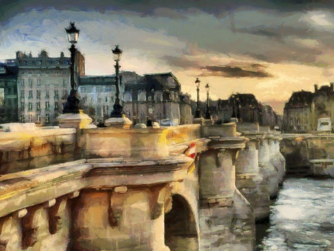 Le Pont-Neuf White Modern Wood Framed Art Print with Double Matting by Bolokofsky, Ronald