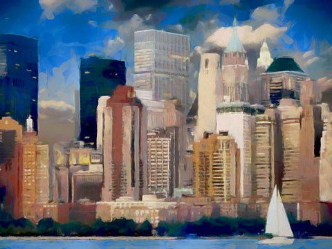 New York Skyline White Modern Wood Framed Art Print with Double Matting by Bolokofsky, Ronald