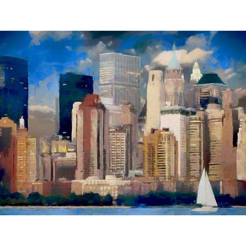 New York Skyline Black Modern Wood Framed Art Print with Double Matting by Bolokofsky, Ronald