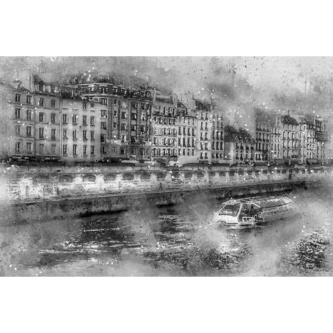 Paris On the Seine Black Modern Wood Framed Art Print with Double Matting by Bolokofsky, Ronald