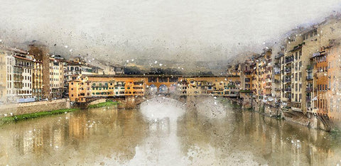 Ponte Vecchio II White Modern Wood Framed Art Print with Double Matting by Bolokofsky, Ronald