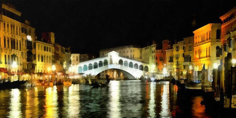 Rialto Bridge At Night White Modern Wood Framed Art Print with Double Matting by Bolokofsky, Ronald