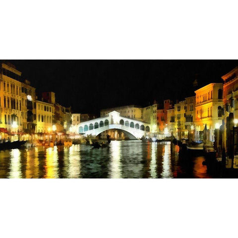 Rialto Bridge At Night White Modern Wood Framed Art Print by Bolokofsky, Ronald