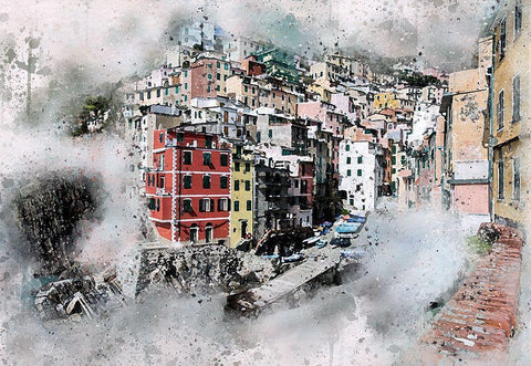 Riomaggiore White Modern Wood Framed Art Print with Double Matting by Bolokofsky, Ronald