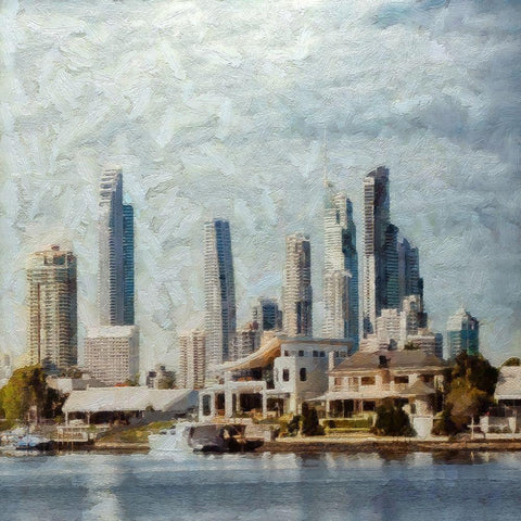 Surfers Paradise Square II Black Ornate Wood Framed Art Print with Double Matting by Bolokofsky, Ronald