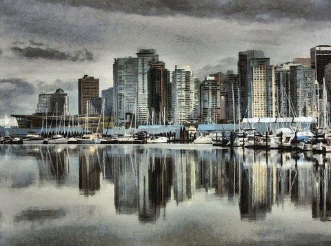 Vancouver Skyline White Modern Wood Framed Art Print with Double Matting by Bolokofsky, Ronald