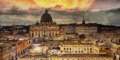 Vatican Sunset  White Modern Wood Framed Art Print with Double Matting by Bolokofsky, Ronald