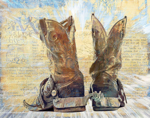 Boots and Spurs White Modern Wood Framed Art Print with Double Matting by Bolokofsky, Ronald