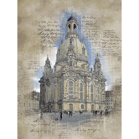 Dresden Chapel Black Modern Wood Framed Art Print with Double Matting by Bolokofsky, Ronald