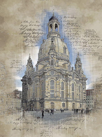 Dresden Chapel White Modern Wood Framed Art Print with Double Matting by Bolokofsky, Ronald