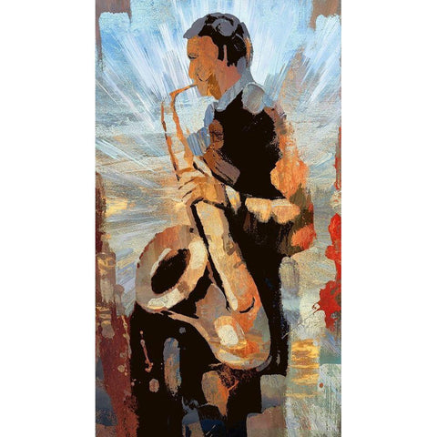 Sax Man White Modern Wood Framed Art Print by Bolokofsky, Ronald