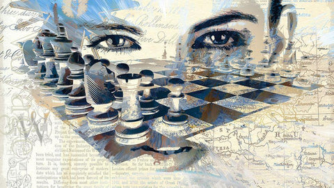 Eyening the Opening Move White Modern Wood Framed Art Print with Double Matting by Bolokofsky, Ronald